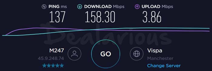 Speed test of Ivacy VPN UK server