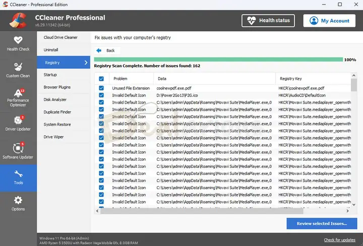 Registry Cleaner in CCleaner 6 Pro CCleaner 6 Registry Cleaner