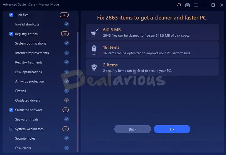 Scan Results Scan results in Advanced SystemCare Pro 18