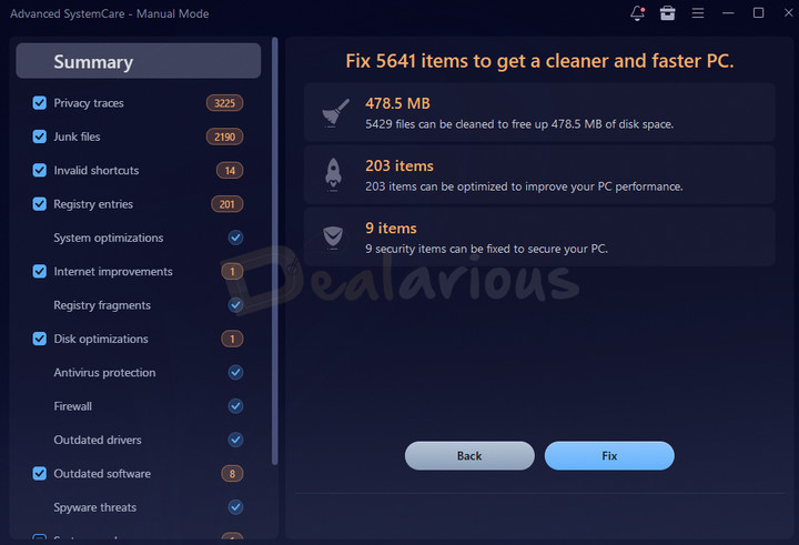 Scan Results in Advanced SystemCare Advanced SystemCare scan results displayed after system analysis