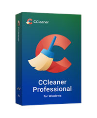 Illustration of the CCleaner Professional retail box showing the logo and PC cleaning software branding