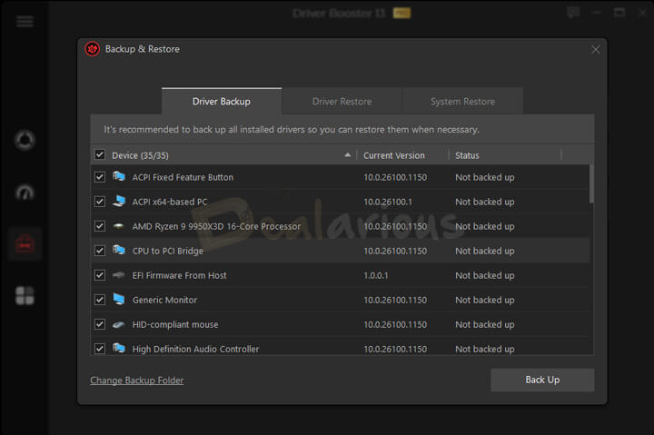 Driver Booster 13 Pro backup and restore feature for Windows drivers