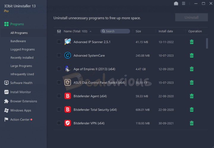 IObit Uninstaller 13 Pro HomeScreen