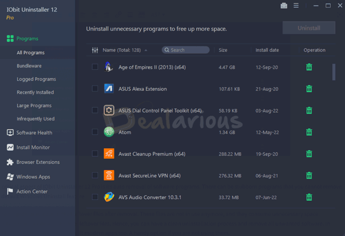 Homescreen of Iobit Uninstaller 12