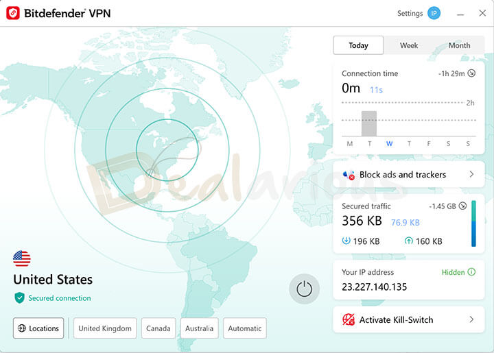 Bitdefender VPN Interface