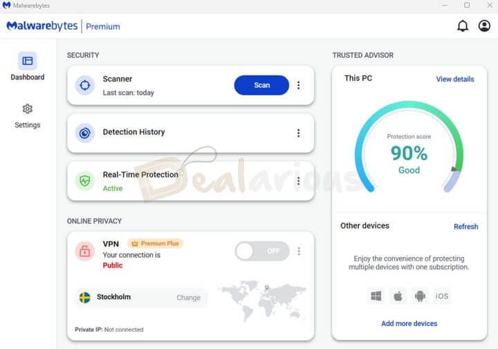 Sleek and modern Malwarebytes Premium Dashboard interface