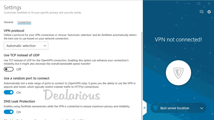 Zenmate VPN 5 Settings
